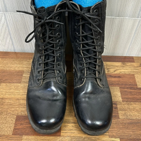 Men Boots 11 Combat Black Leather Utility Mid Calf Trek Lace Up Military Protect - Picture 9 of 10